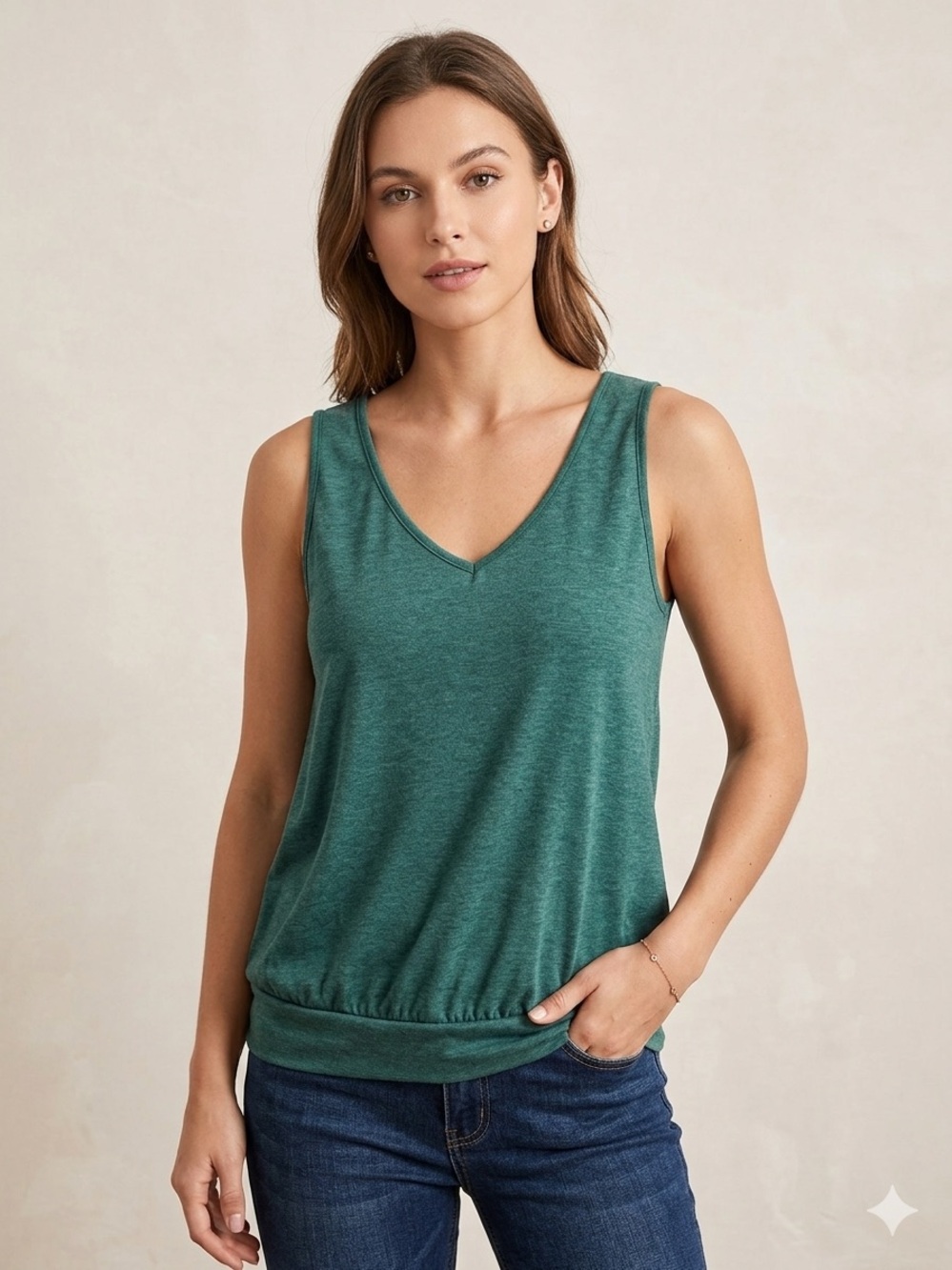 SHEIN Forest Green V-Neck Tank Top